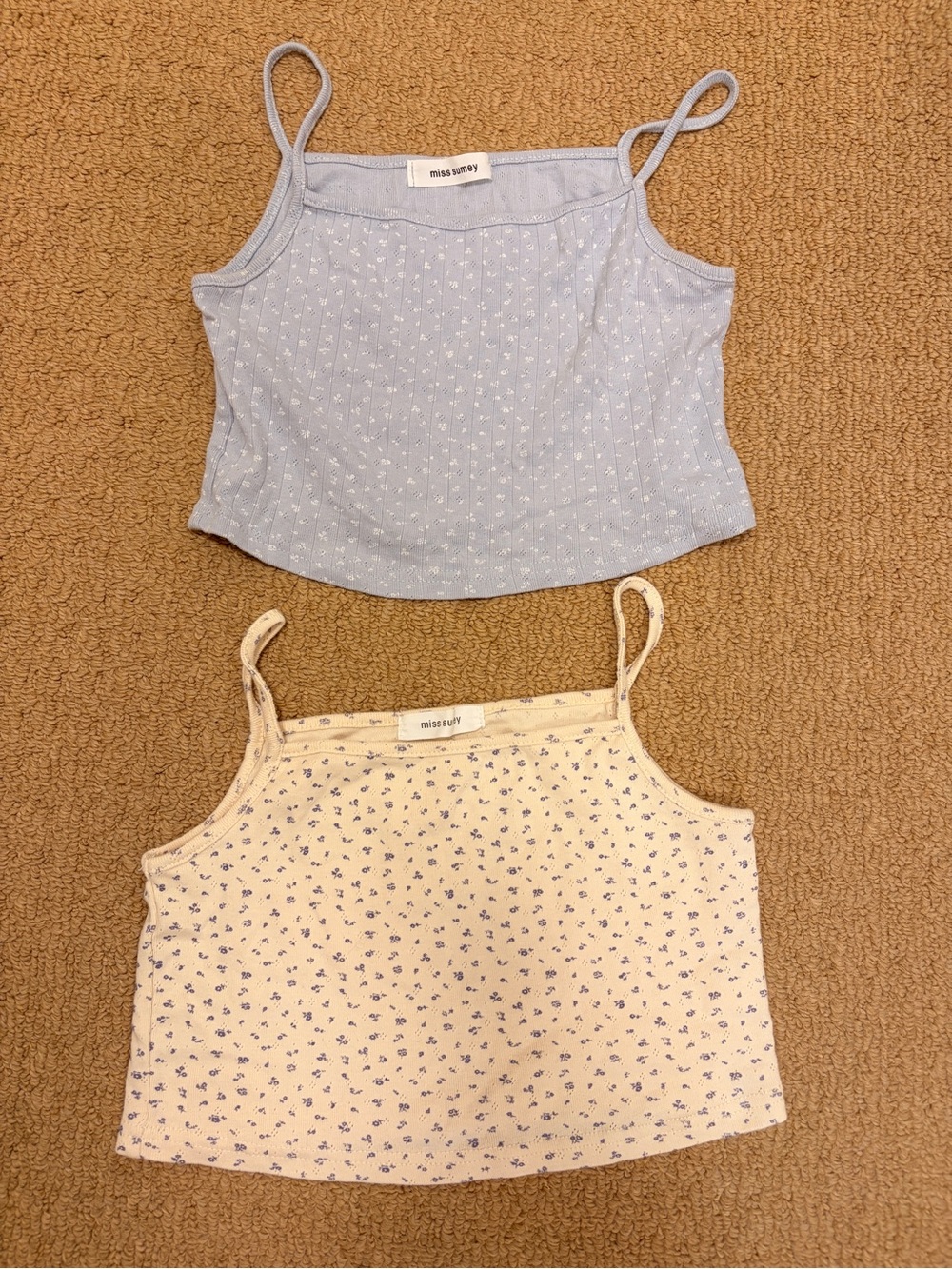 2 for 1 Floral Ribbed Crop Cami Set Blue Cream – XXS